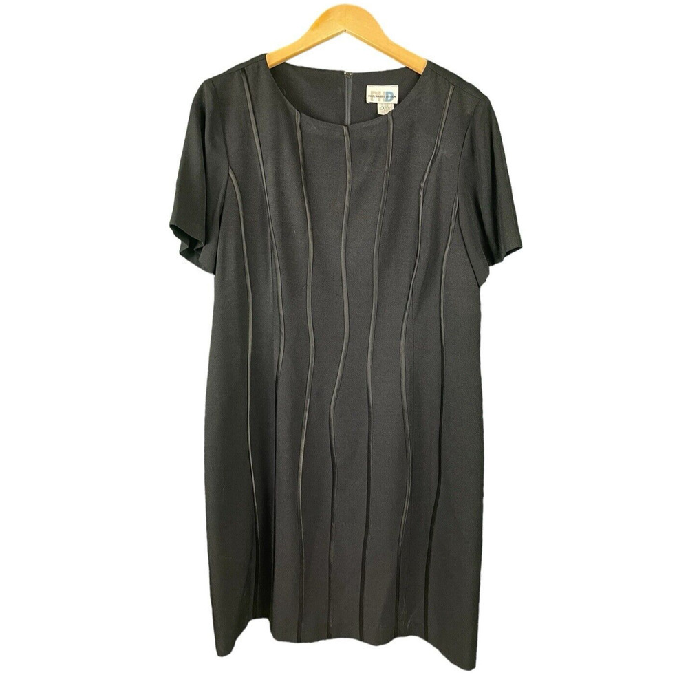 Paul Harris Design Black Dress Size 16 Short Sleeve Zip Up Career Midi